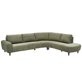 Højrevendt open end sofa | Hals sofa  m. mørkegrøn stof